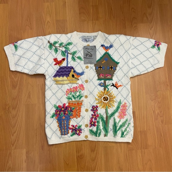 NWT Signatures by Northern Isles Women’s Birds & Flowers Knit Button Up Small - Picture 2 of 13